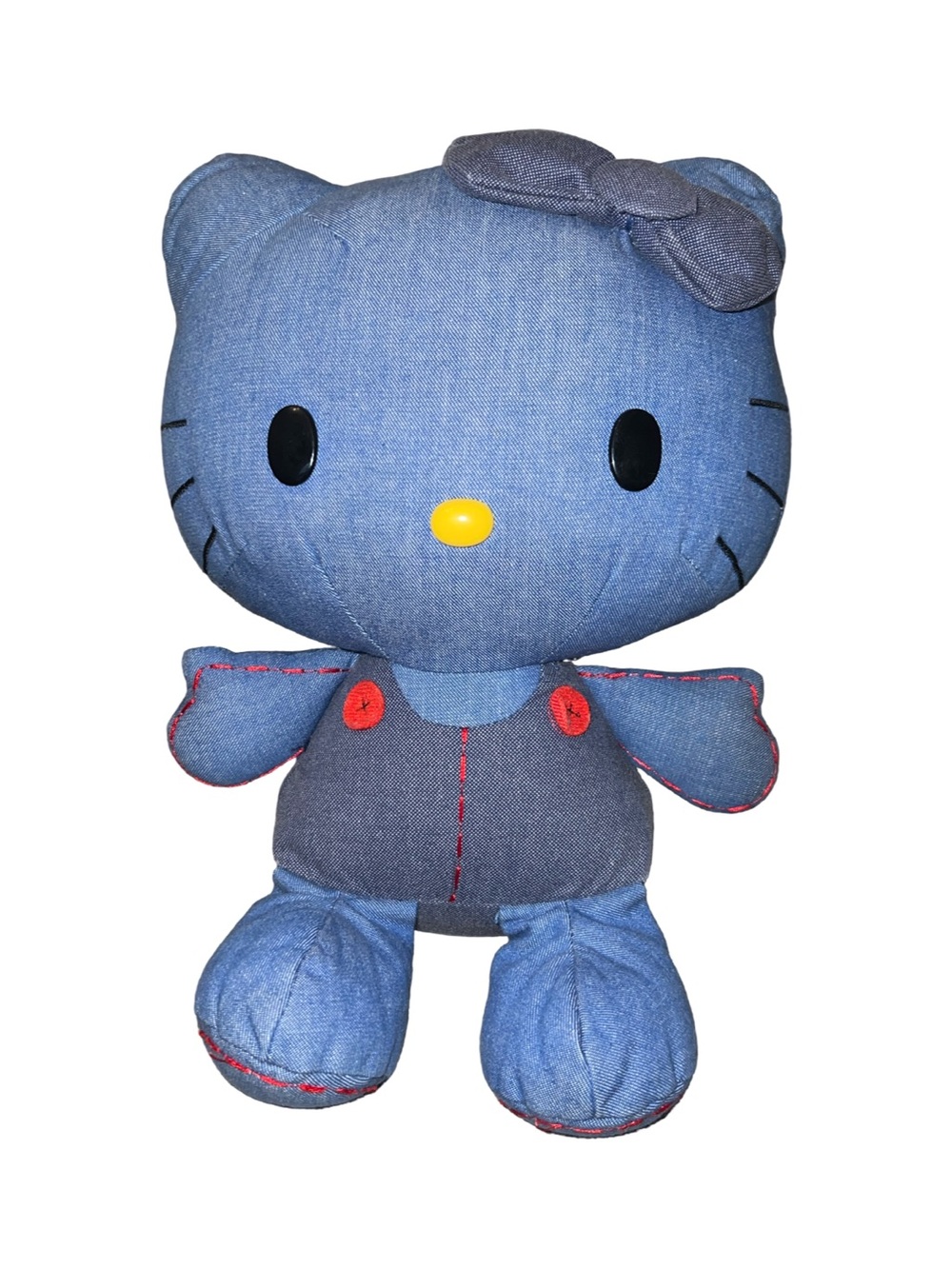Sanrio Hello Kitty  Denim Plush Doll 2010 Overalls Buttons 10”
